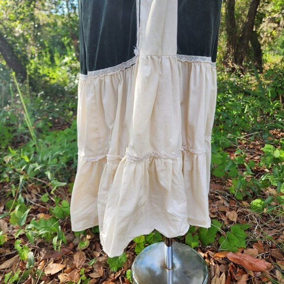 VTG GUNNE SAX PRAIRIE VELVET LONG SLEEVE LACE BOHO HIPPY DRESS GREEN IVORY 5 - Picture 7 of 16